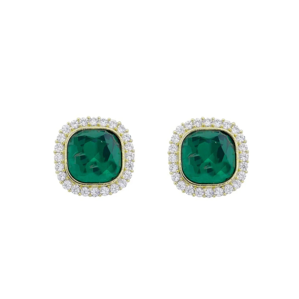 
                      
                        Goudkleurige entourage clip oorbellen met groene en witte zirkonia stenen  Victoria Valenza
                      
                    