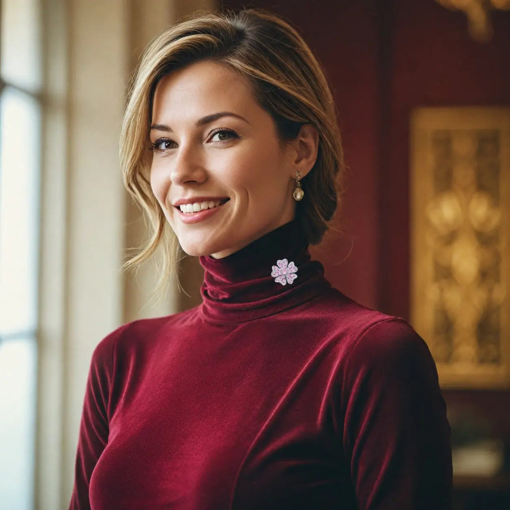 Zilverkleurige sakura bloem broche met pavé roze en witte zirkonia stenen  Victoria Valenza