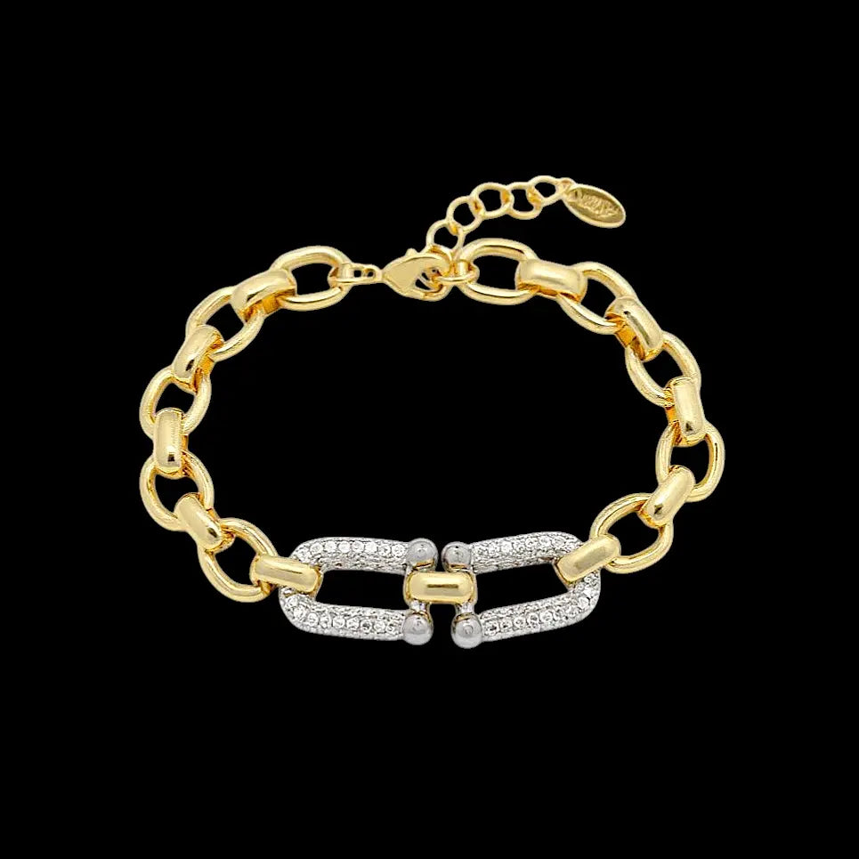 Bicolor schakelarmband met pavé zirkonia stenen  Victoria Valenza