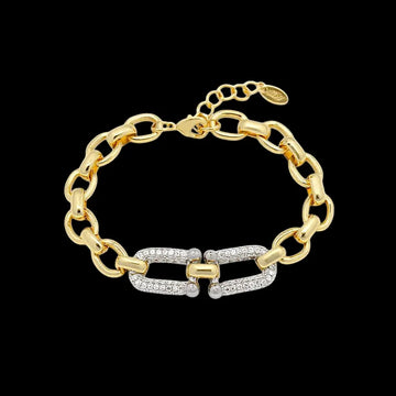 Bicolor schakelarmband met pavé zirkonia stenen  Victoria Valenza