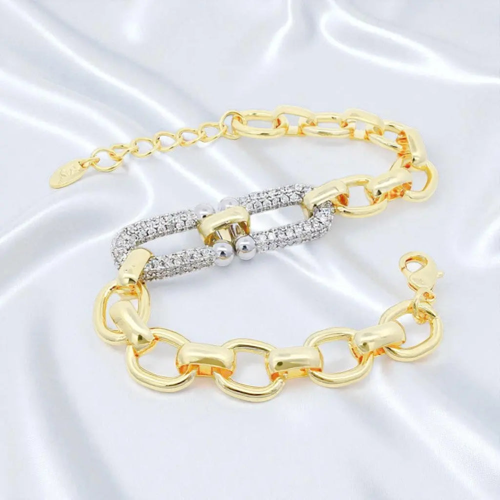 
                      
                        Bicolor schakelarmband met pavé zirkonia stenen  Victoria Valenza
                      
                    