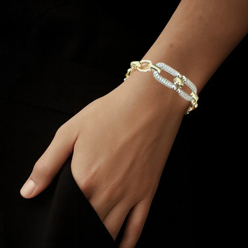Bicolor schakelarmband met pavé zirkonia stenen  Victoria Valenza