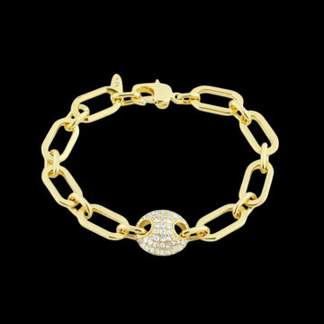 Goudkleurige schakelarmband koffieboon met pavé zirkonia stenen  Victoria Valenza
