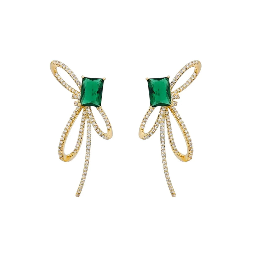 
                      
                        Goudkleurige strik oorbellen met groene zirkonia stenen  Victoria Valenza
                      
                    