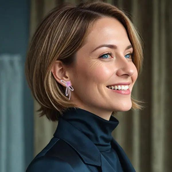 Zilverkleurige strik oorbellen met roze zirkonia stenen  Victoria Valenza