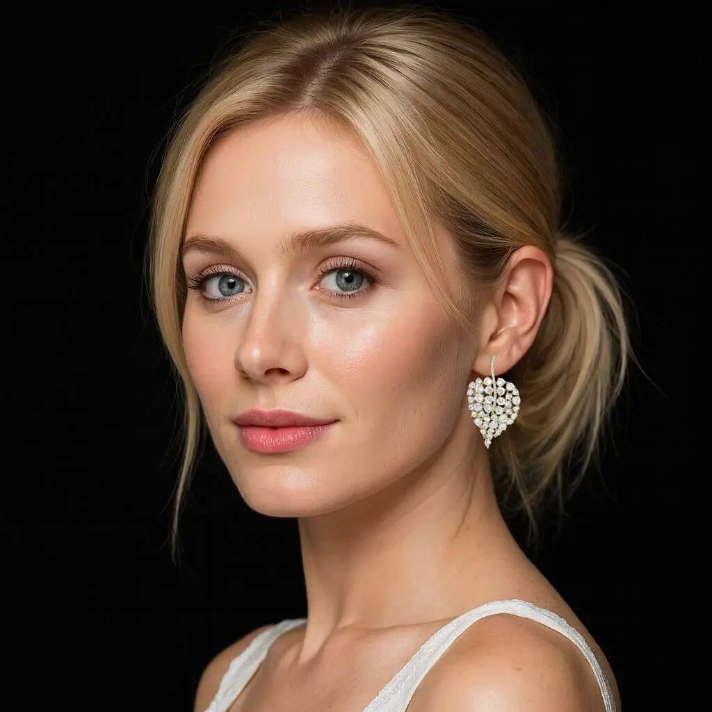 Goudkleurige bladmotief oorbellen met zirkonia stenen  Victoria Valenza