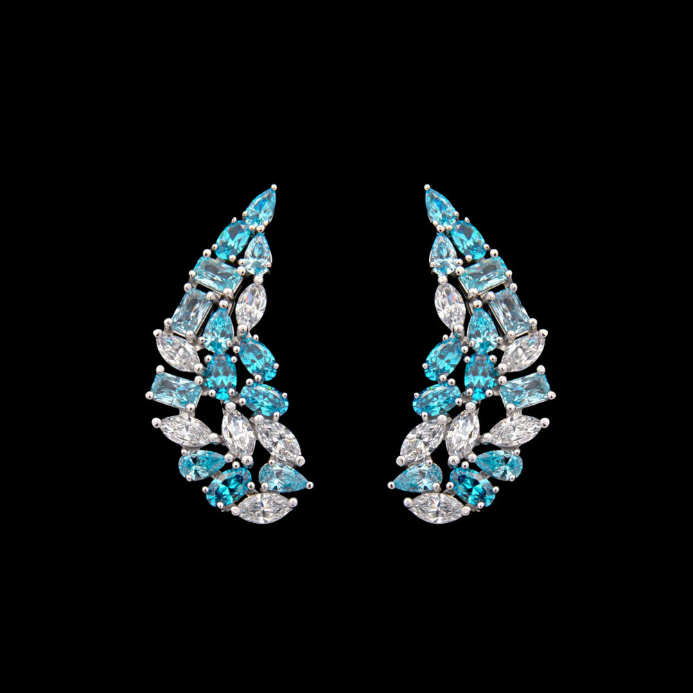 Zilveren luxe oorbellen met blauwe zirkonia stenen  Victoria Valenza