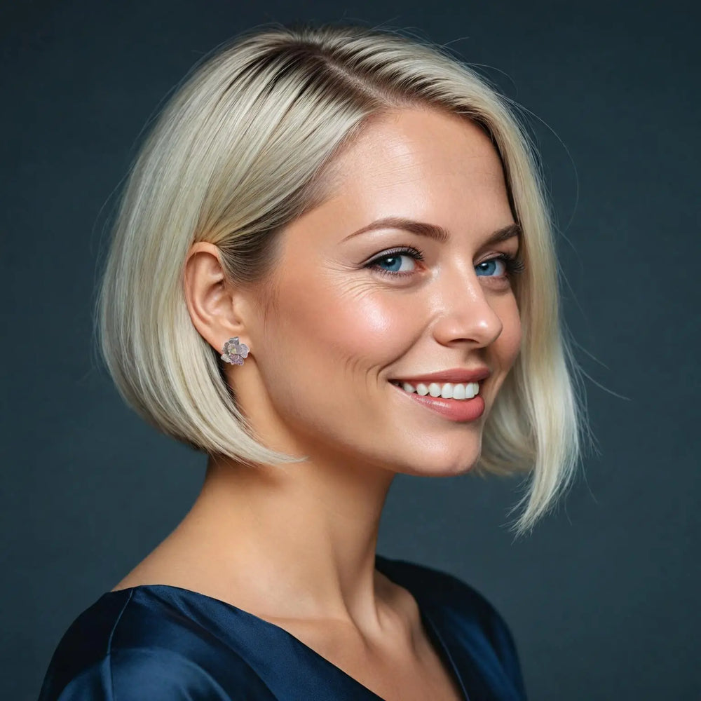 Zilveren bloem oorbellen met multicolor zirkonia stenen  Victoria Valenza