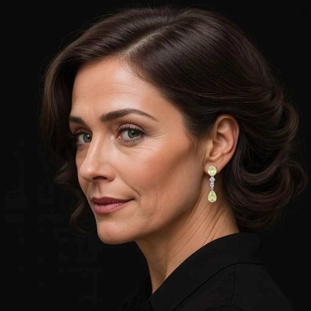 Zilveren statement oorbellen met gele zirkonia stenen  Victoria Valenza