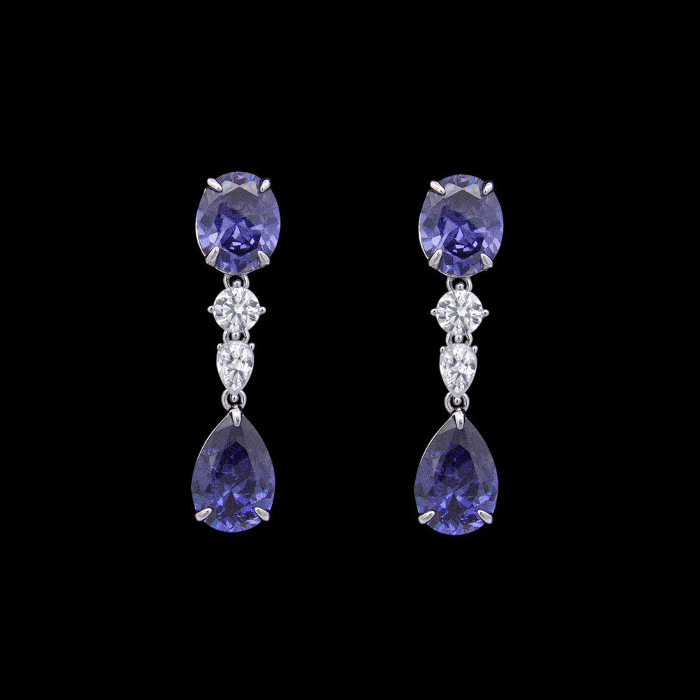 Zilveren statement oorbellen met tanzaniet blauwe zirkonia stenen  Victoria Valenza