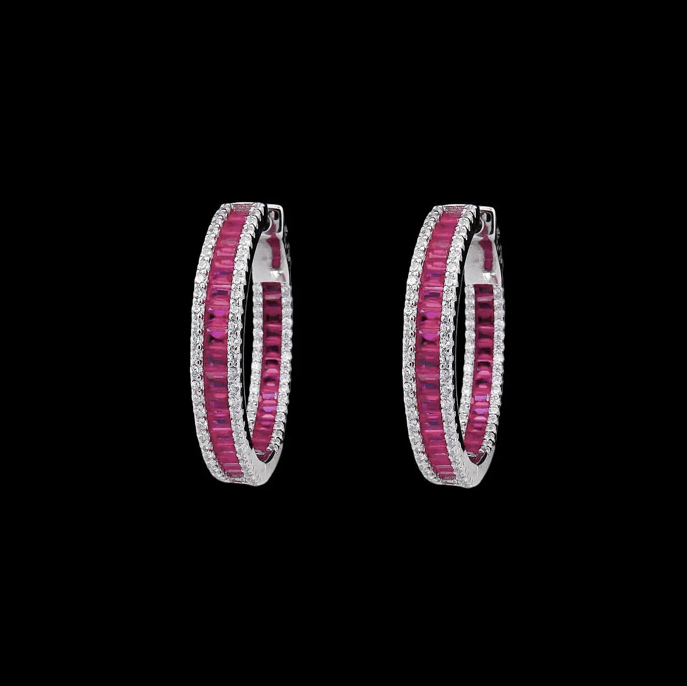 Zilveren creolen met rode zirkonia stenen  Victoria Valenza