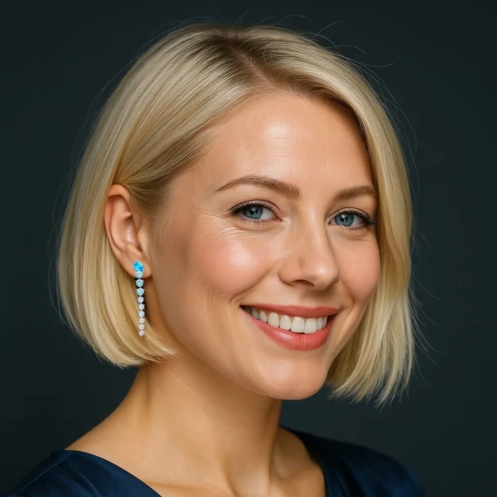 Zilveren lange oorbellen met turquoise zirkonia's  Victoria Valenza