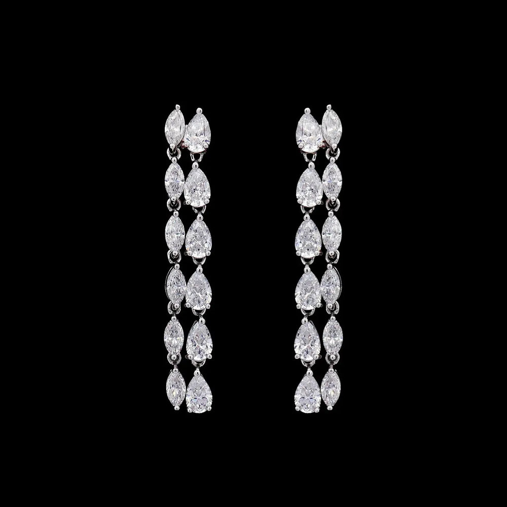 Zilveren dubbele oorbellen met markies en peervormige zirkonia stenen  Victoria Valenza