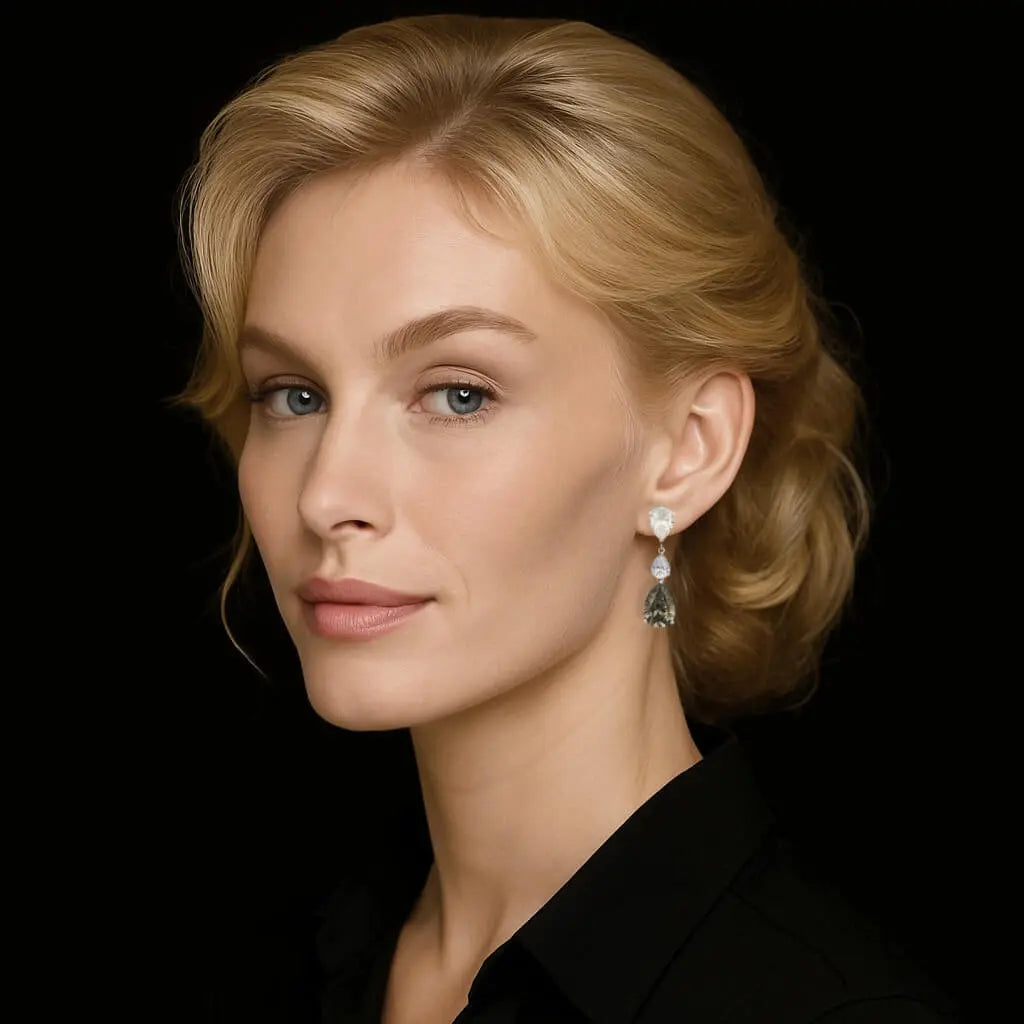 Zilveren oorbellen met bruine peervormige zirkonia stenen  Victoria Valenza