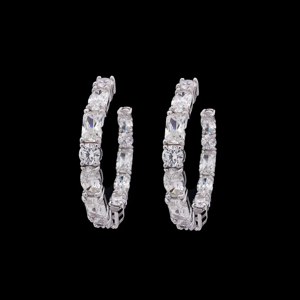 Zilveren creolen met ronde, rechthoekige en ovale zirkonia stenen  Victoria Valenza