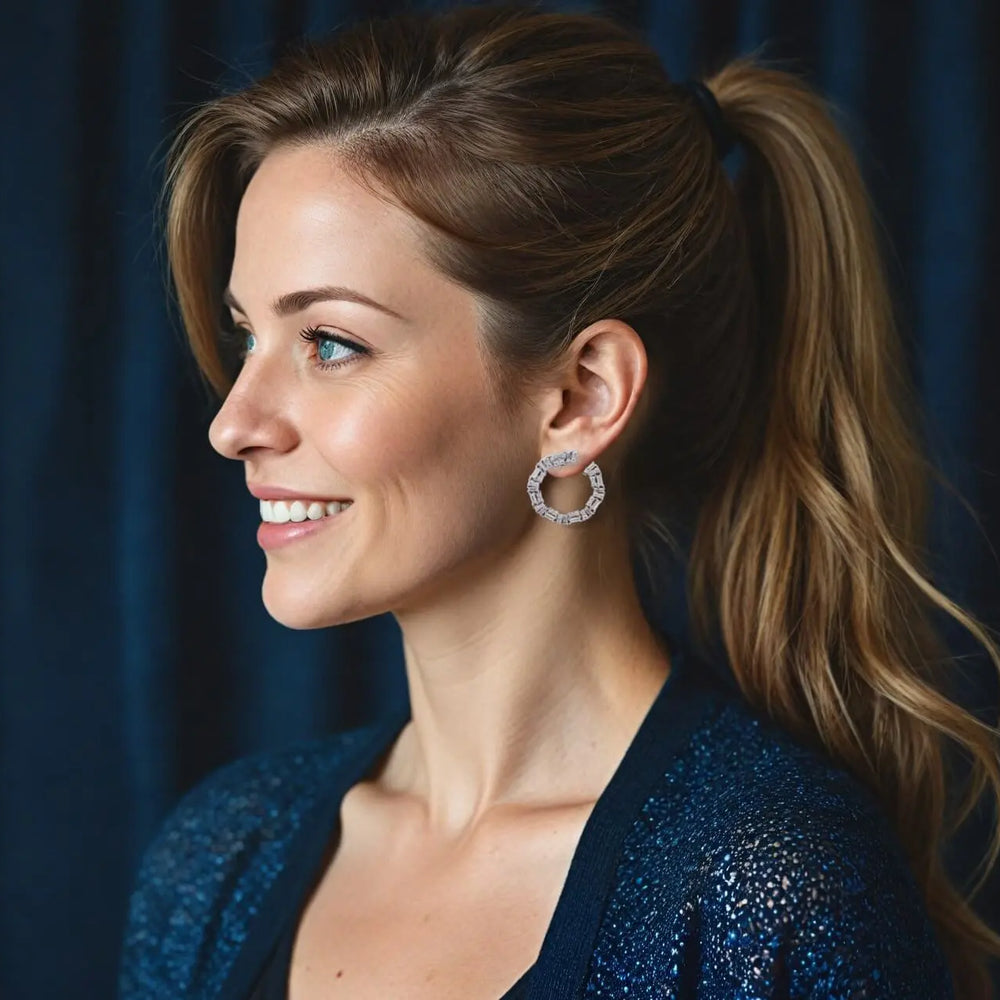 Zilveren fantasie cirkel oorbellen met baquette zirkonia stenen  Victoria Valenza