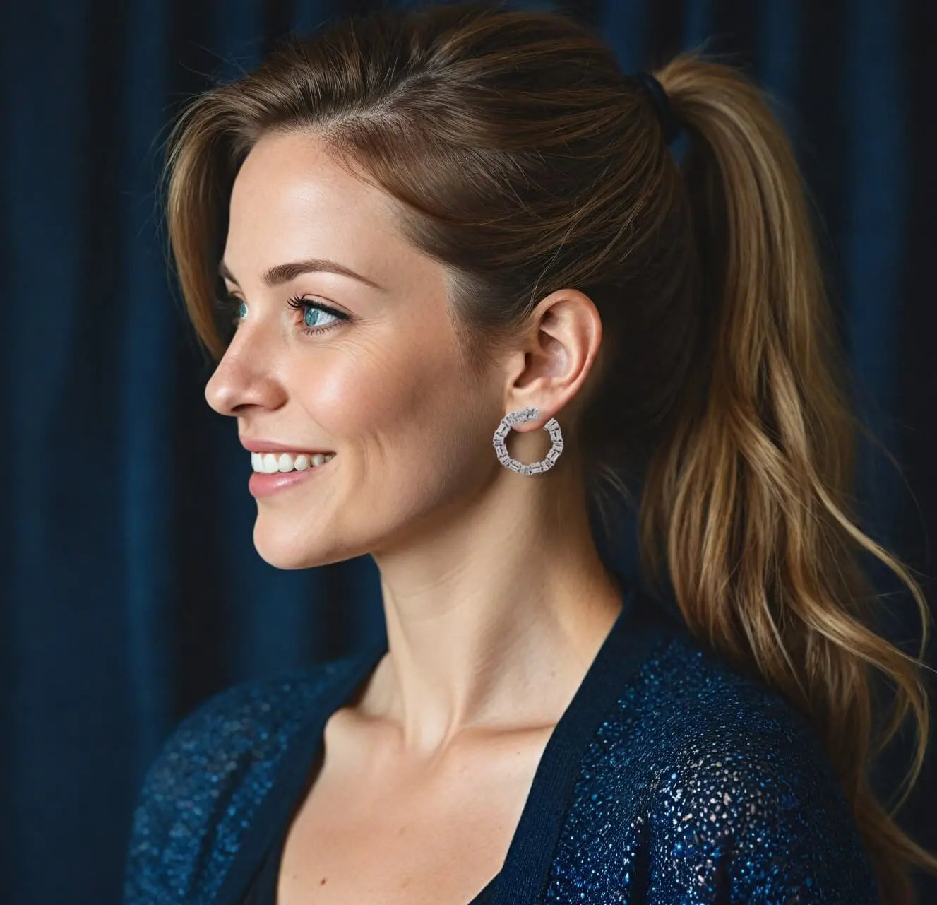 Zilveren fantasie cirkel oorbellen met baquette zirkonia stenen  Victoria Valenza