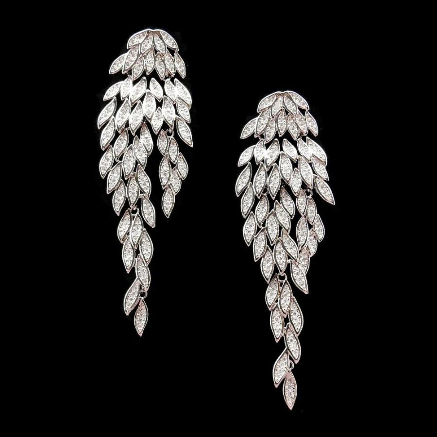 Zilverkleurige bladvormige oorhangers met zirkonia's  Victoria Valenza