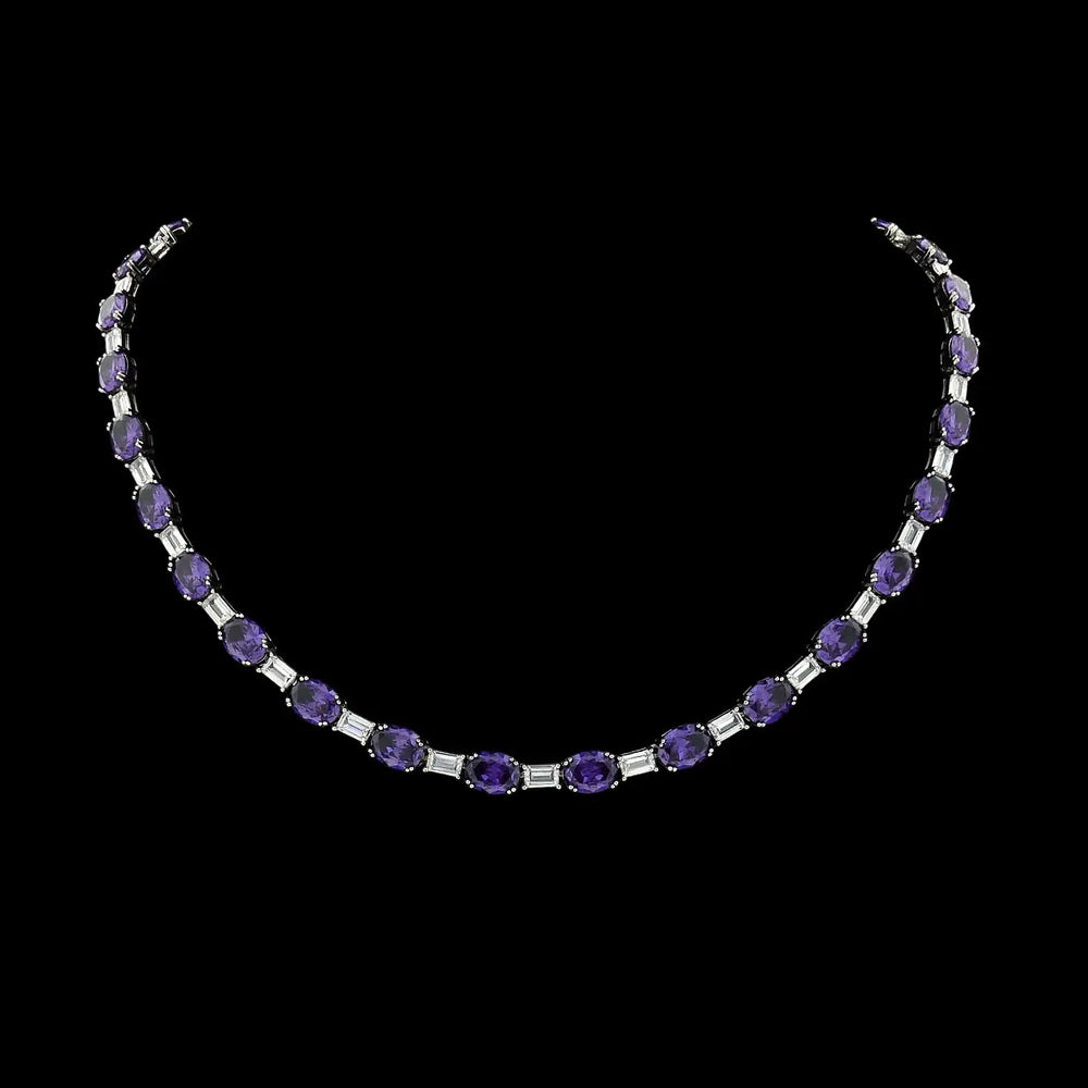 Zilveren collier met tanzanietkleurige zirkonia stenen  Victoria Valenza