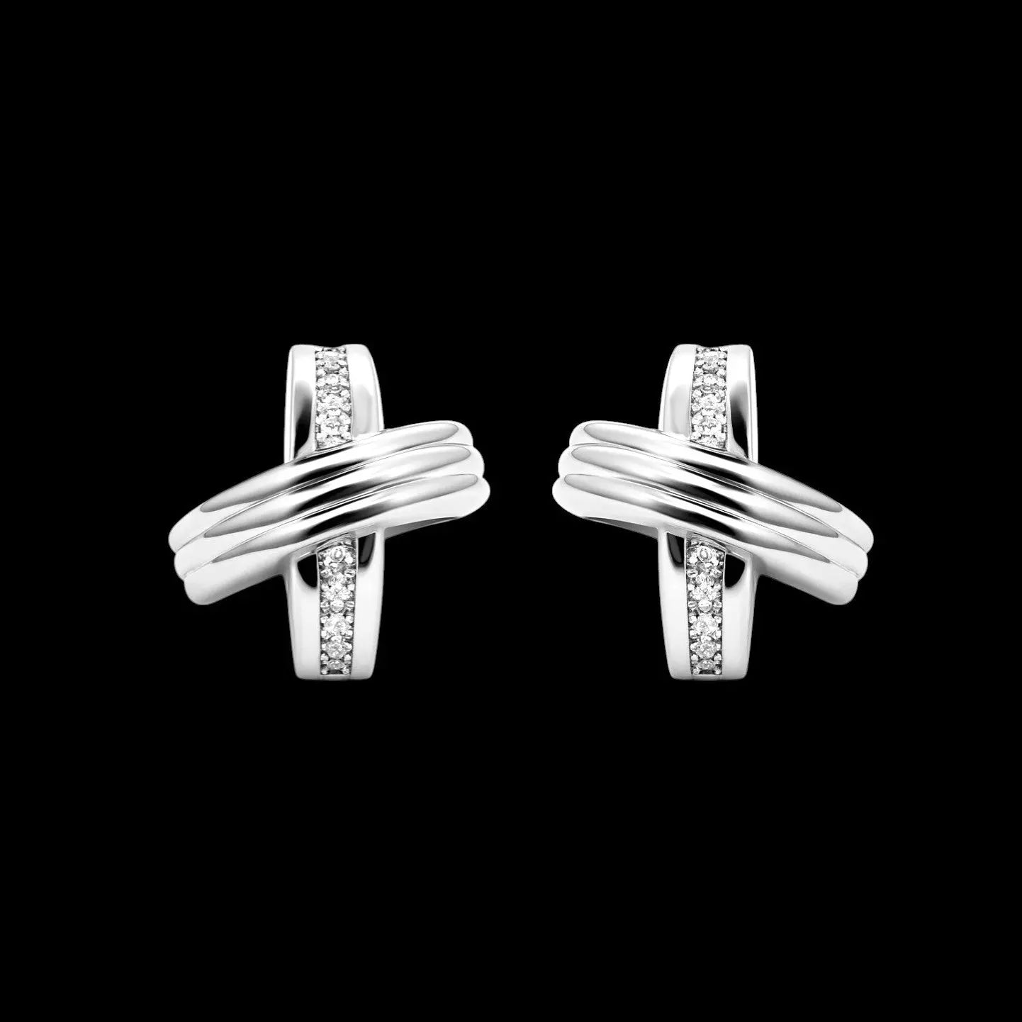 Zilverkleurige cross design oorbellen met clipsen en zirkonia stenen  Victoria Valenza