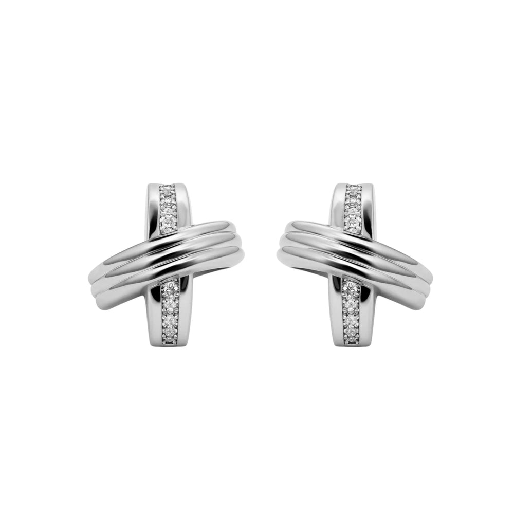 
                      
                        Zilverkleurige cross design oorbellen met clipsen en zirkonia stenen  Victoria Valenza
                      
                    