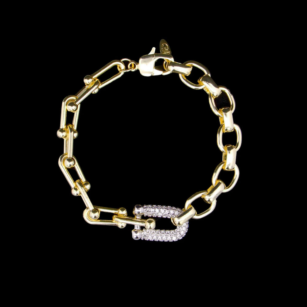 Bicolour combinatie schakelarmband met zirkonia stenen  Victoria Valenza