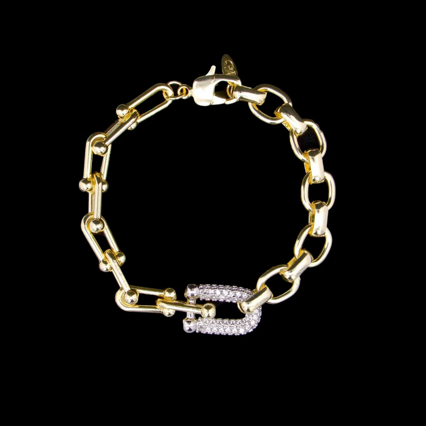 Bicolour combinatie schakelarmband met zirkonia stenen  Victoria Valenza