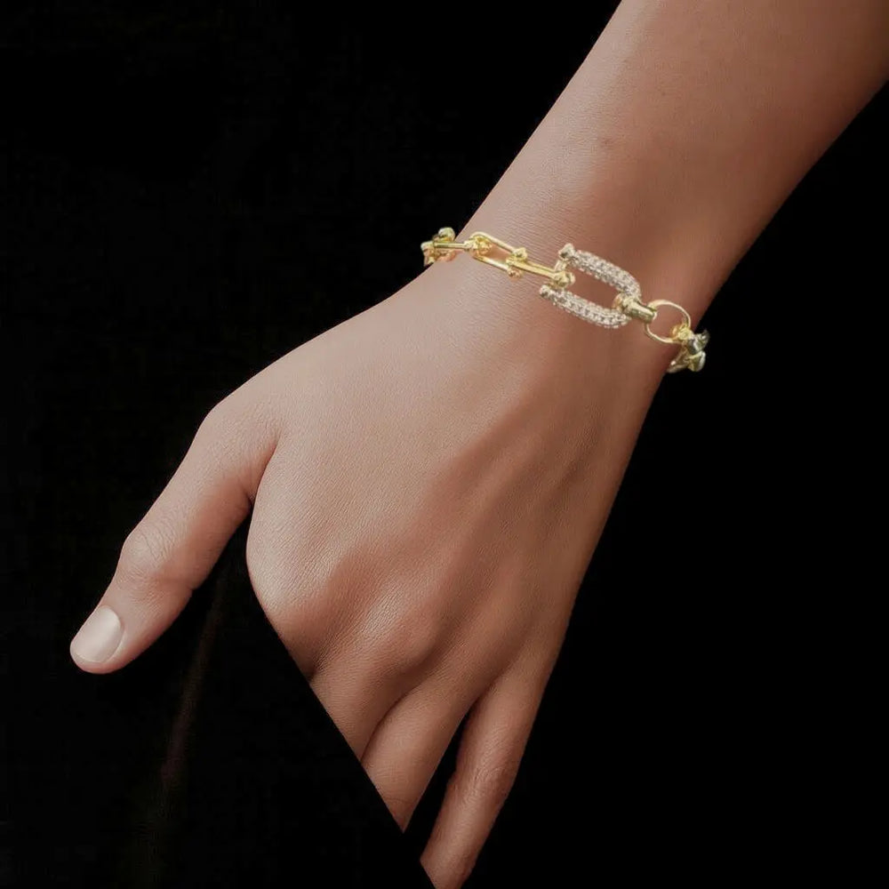 Bicolour combinatie schakelarmband met zirkonia stenen  Victoria Valenza