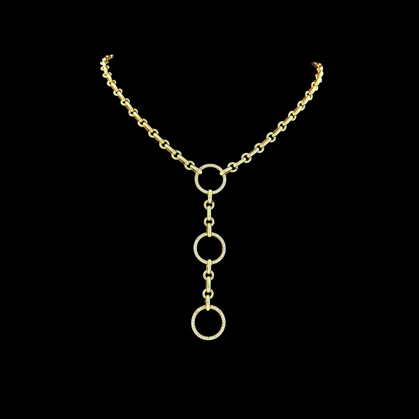 Goudkleurige circle Y-chain met zirkonia stenen  Victoria Valenza