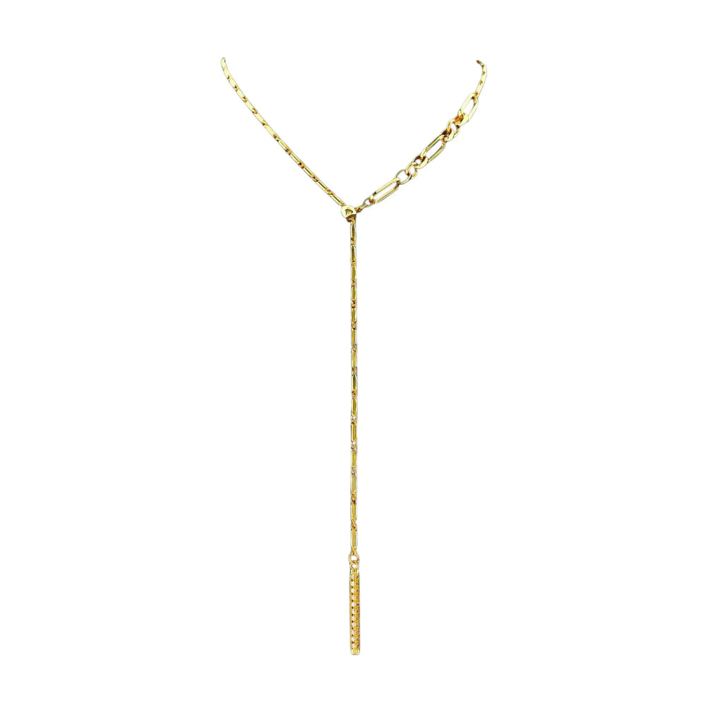 
                      
                        Goudkleurige fantasie Y-chain met zirkonia stenen  Victoria Valenza
                      
                    