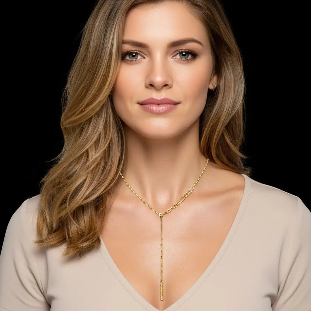 Goudkleurige fantasie Y-chain met zirkonia stenen  Victoria Valenza