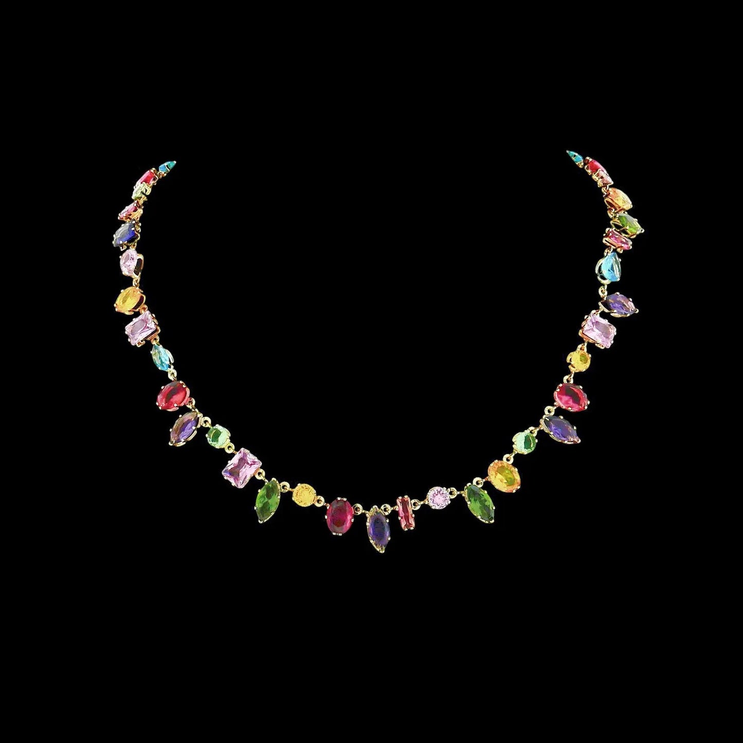 Goudkleurige collier met multicolor zirkonia stenen  Victoria Valenza