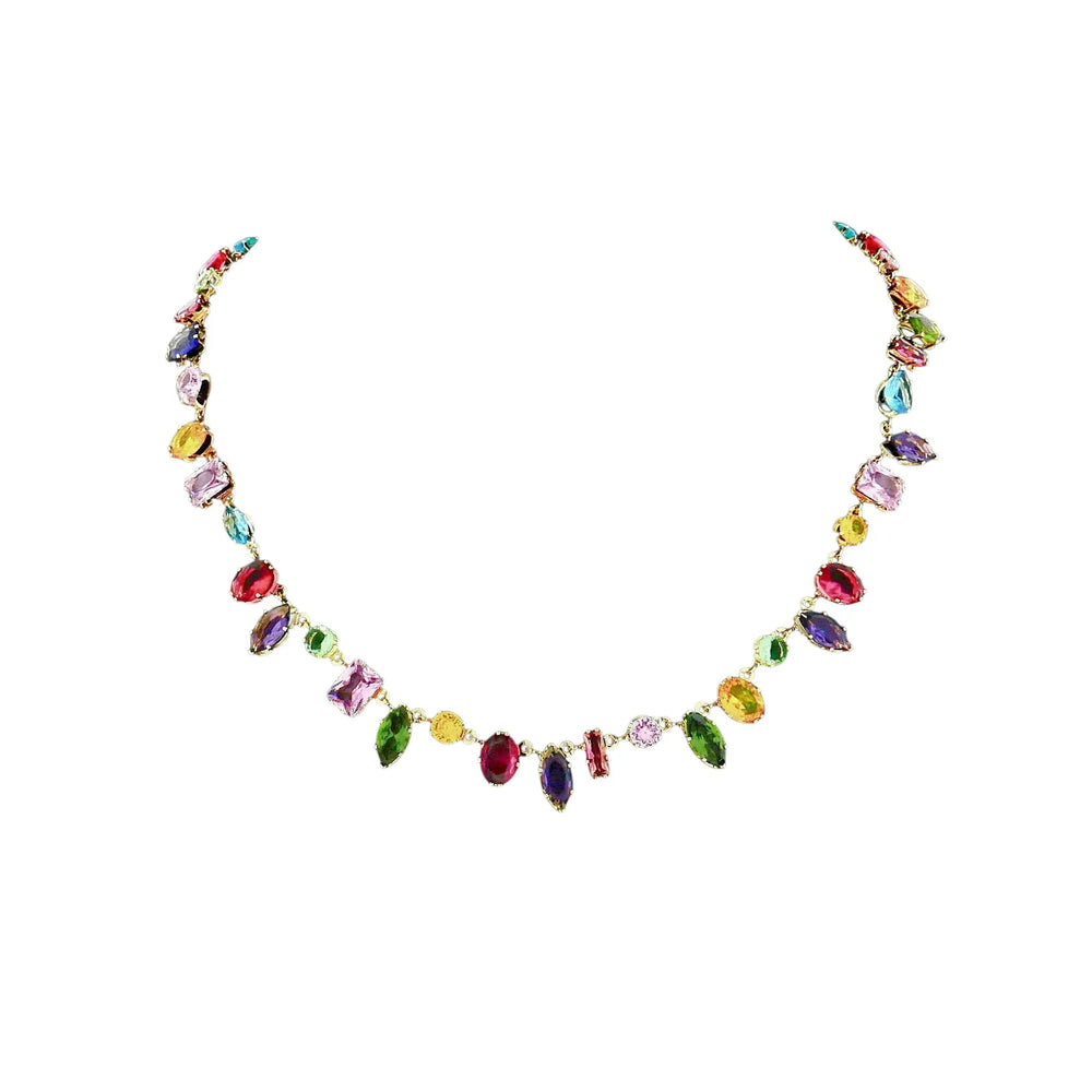
                      
                        Goudkleurige collier met multicolor zirkonia stenen  Victoria Valenza
                      
                    