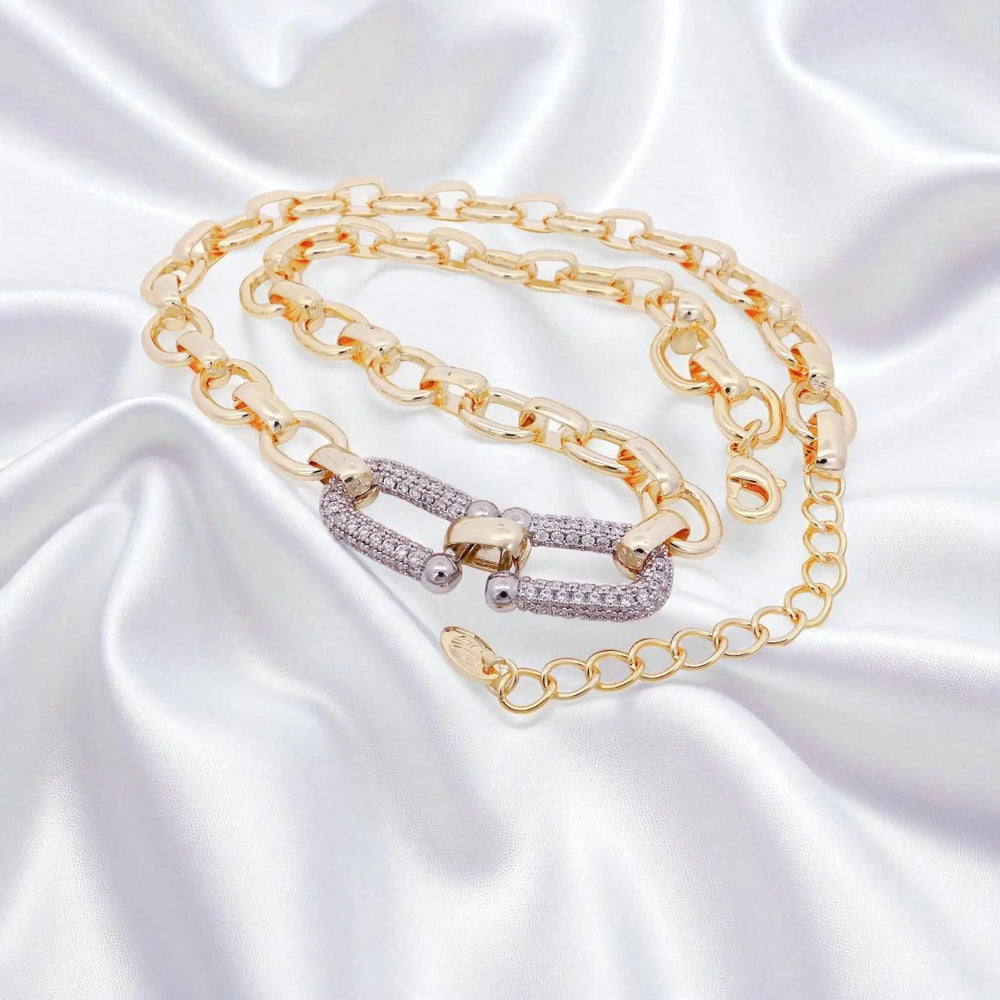 
                      
                        Bicolour fantasie collier met pavé zirkonia stenen  Victoria Valenza
                      
                    