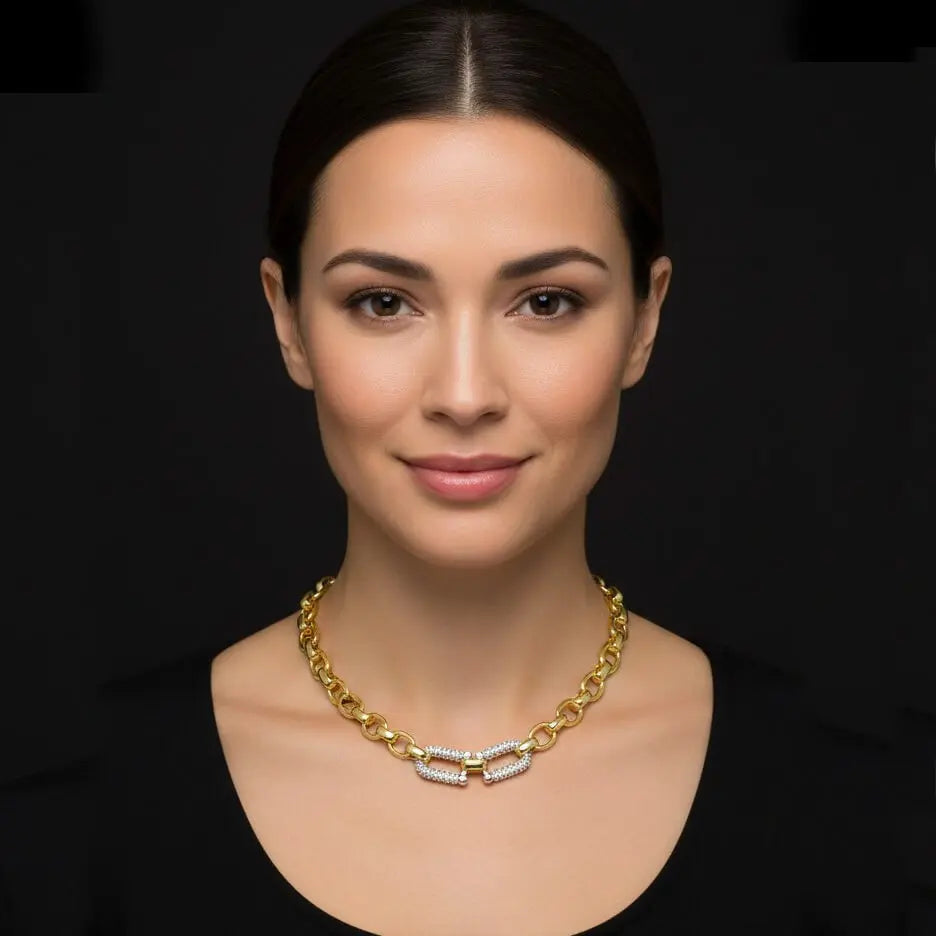 Bicolour fantasie collier met pavé zirkonia stenen  Victoria Valenza