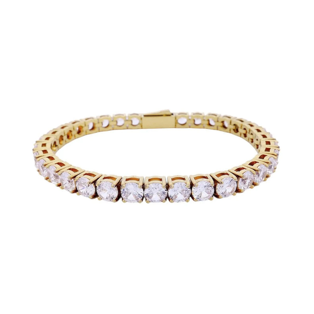 
                      
                        Goudkleurige RVS tennisarmband 18 cm met 5 mm zirkonia stenen  Victoria Valenza
                      
                    