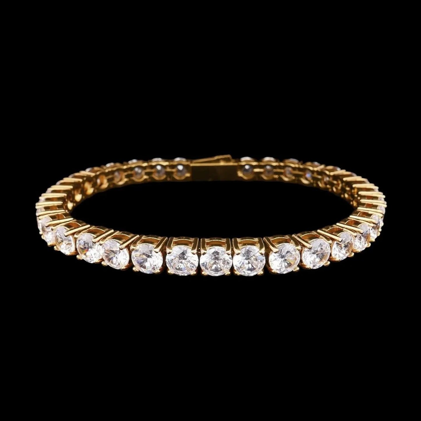 Goudkleurige RVS tennisarmband 20,5 cm met 5 mm zirkonia stenen  Victoria Valenza