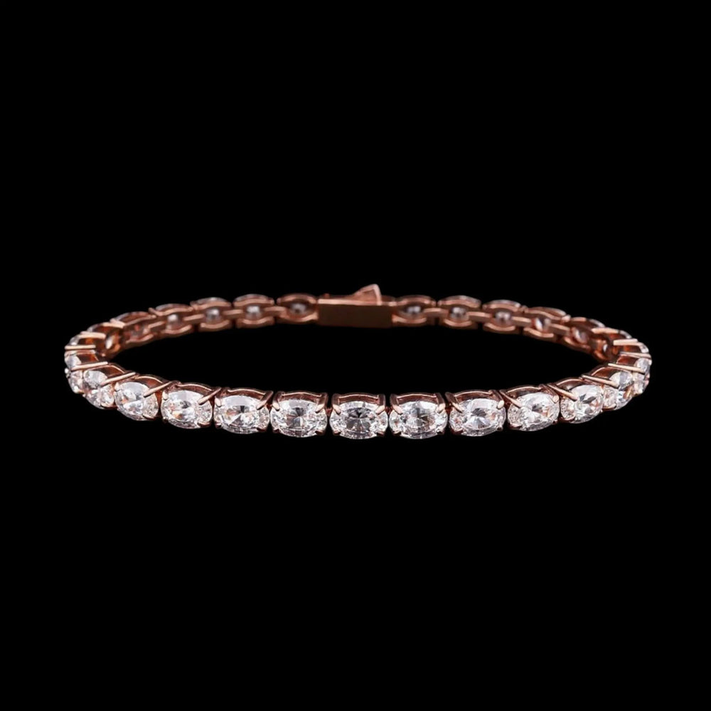 Roségoudkleurige RVS tennisarmband 18,3 cm met ovale zirkonia stenen  Victoria Valenza