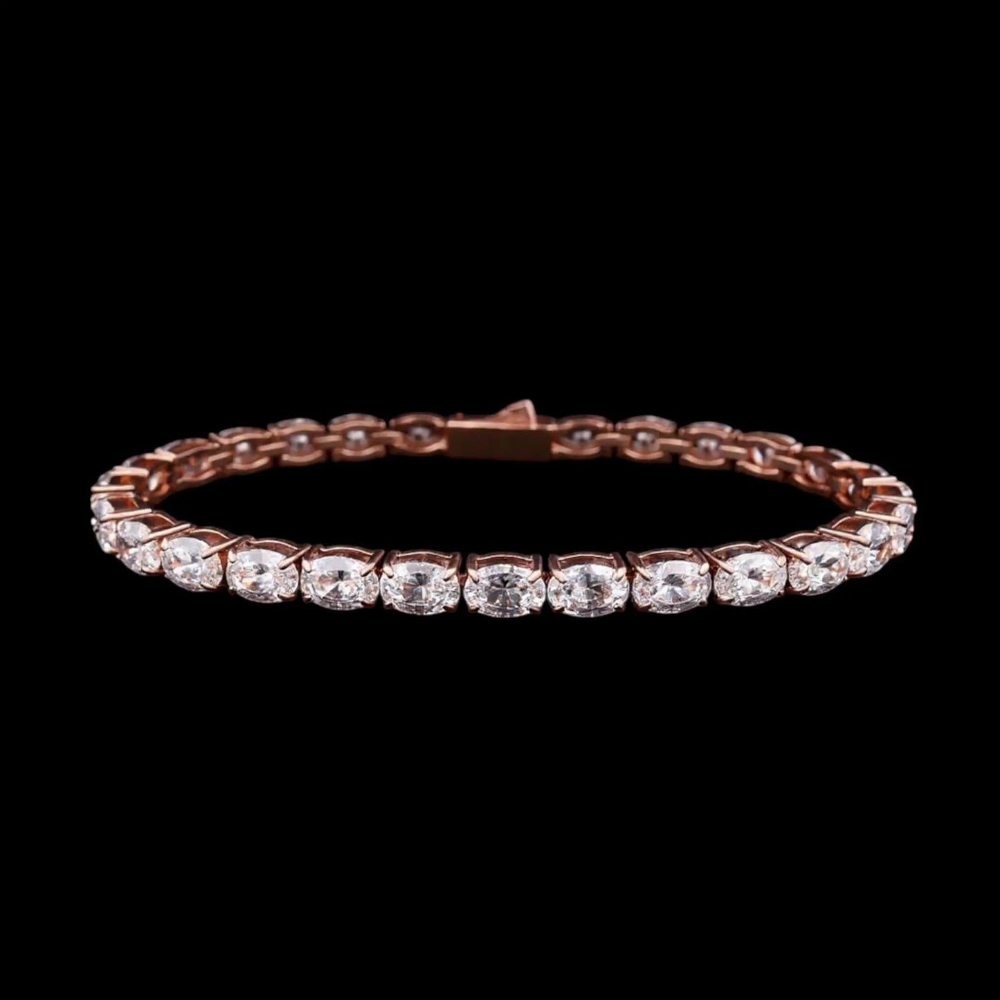 Roségoudkleurige RVS tennisarmband 18,3 cm met ovale zirkonia stenen  Victoria Valenza