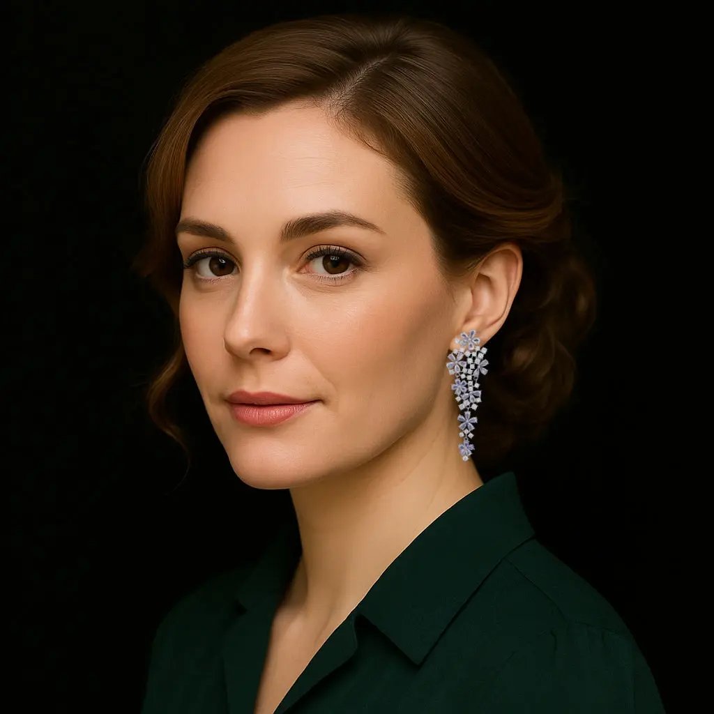 Zilverkleurige bloemenzee oorbellen met lichtpaarse zirkonia stenen  Victoria Valenza