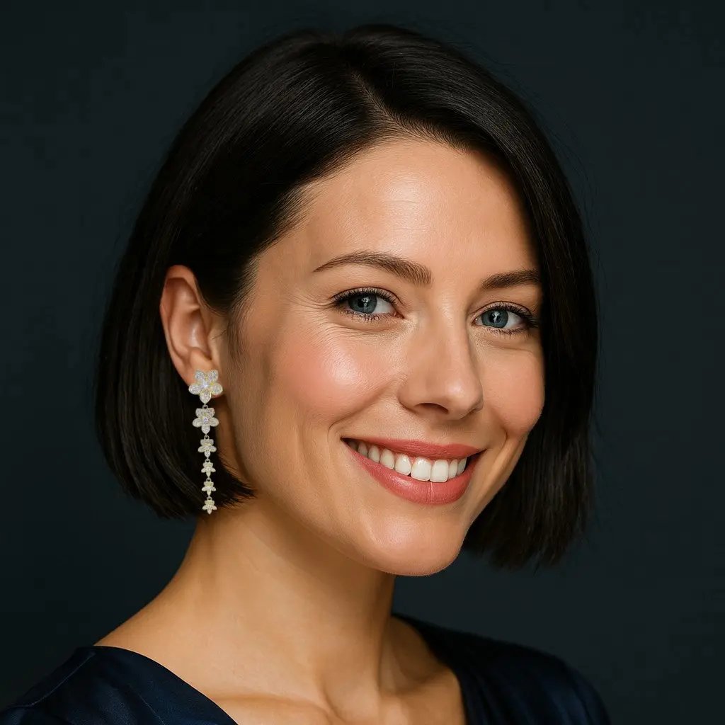 Goudkleurige bloemenwaterval oorbellen met zirkonia stenen  Victoria Valenza