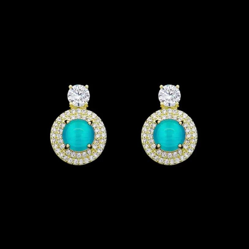 Goudkleurige fantasie oorbellen blauwe maansteen en zirkonia stenen  Victoria Valenza