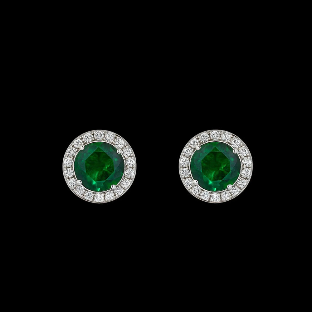 Zilverkleurige ronde groene entourage oorbellen met zirkonia stenen  Victoria Valenza