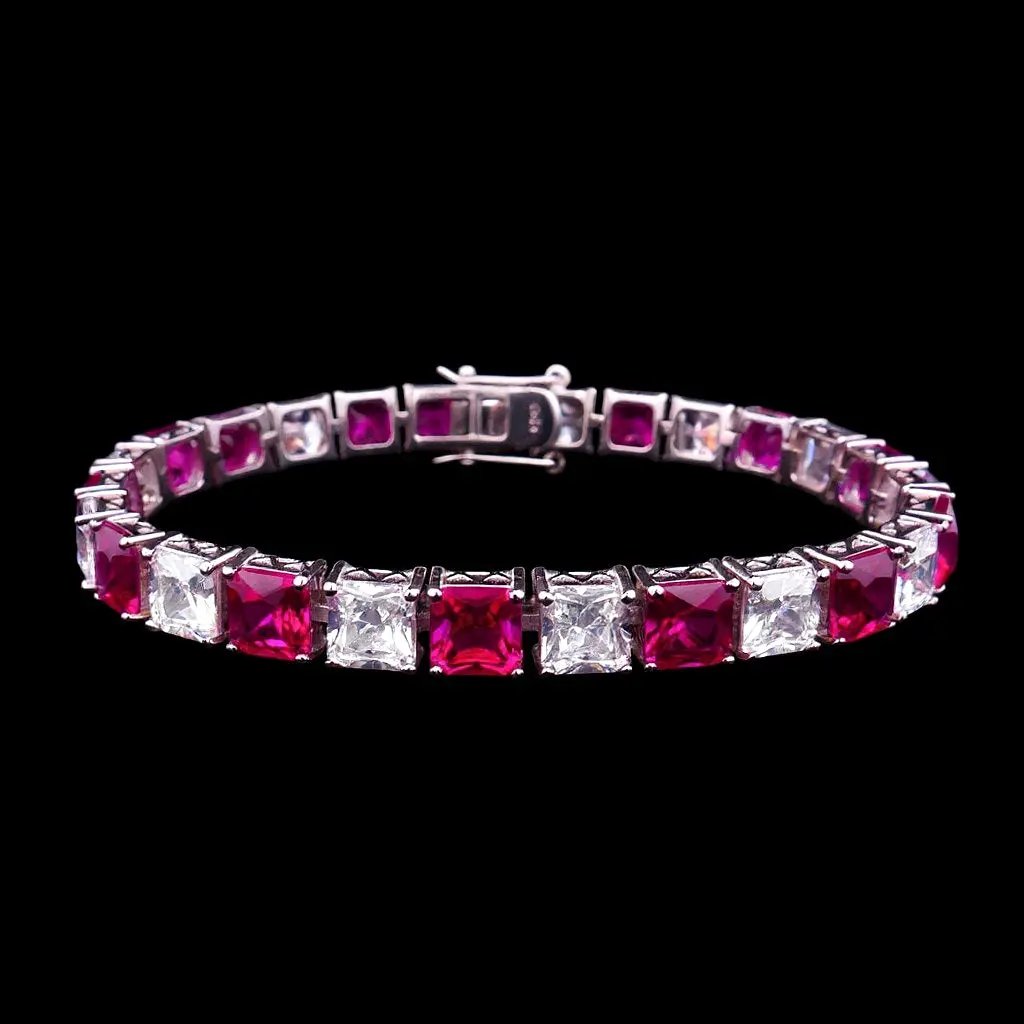 Zilveren luxe armband met rood-roze zirkonia stenen  Victoria Valenza