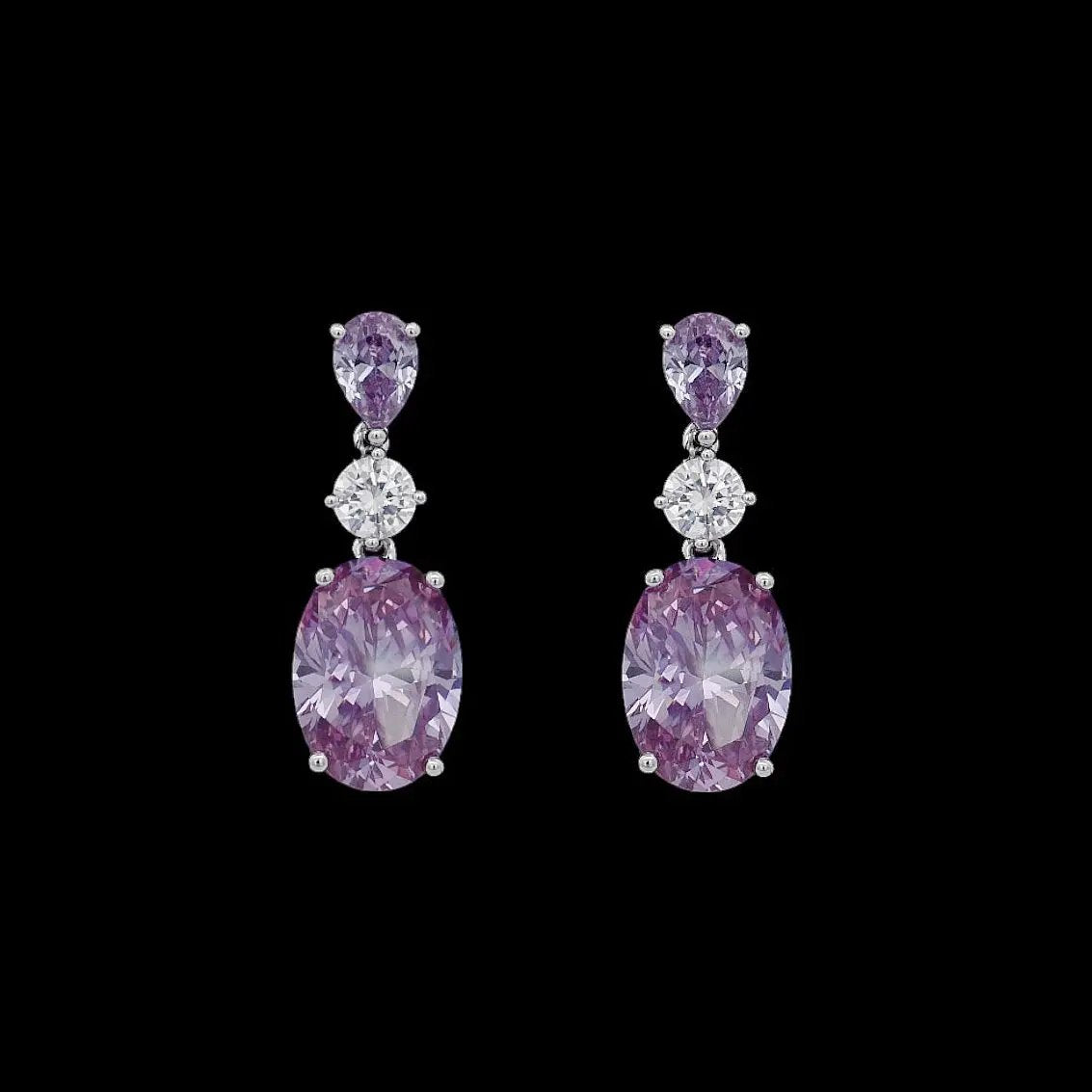 Zilveren oorbellen met paarse zirkonia stenen  Victoria Valenza