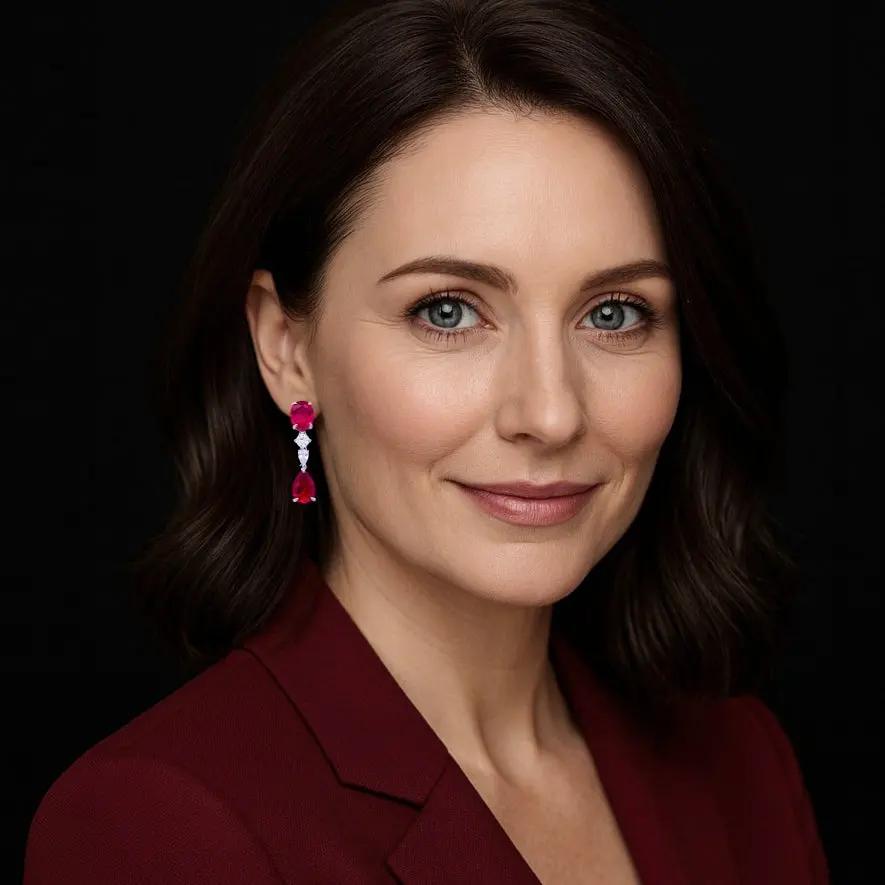 Zilveren royal oorbellen met rode zirkonia stenen  Victoria Valenza