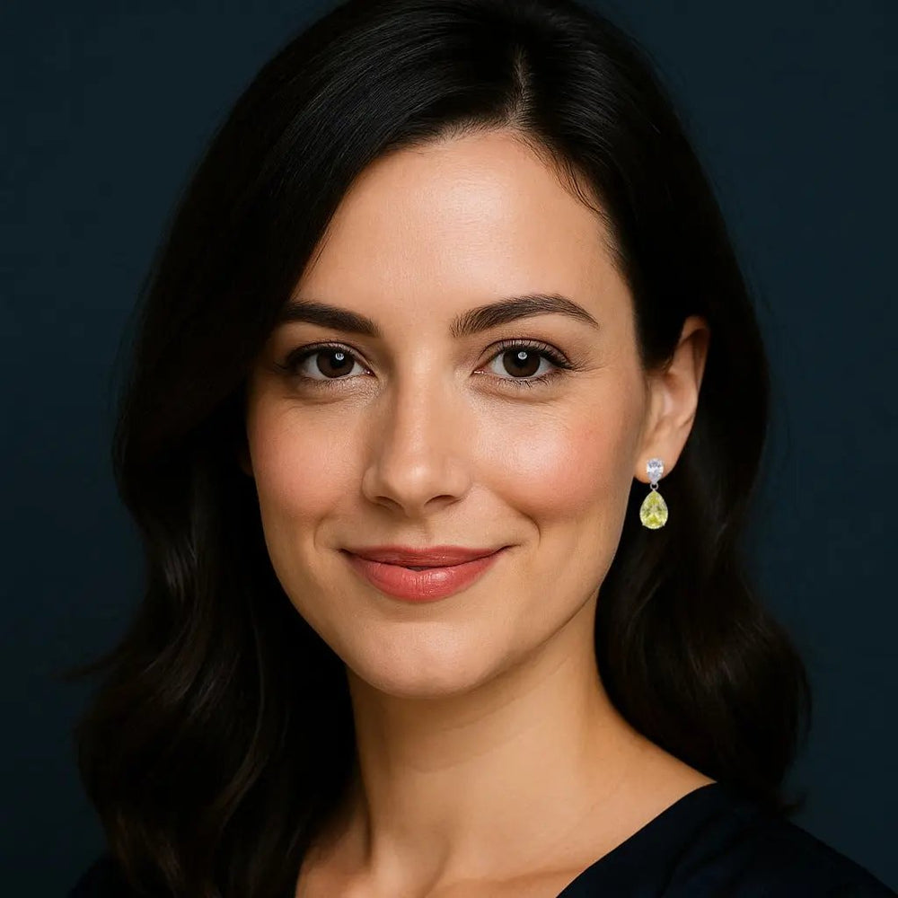 Zilveren druppel oorbellen met gele zirkonia stenen  Victoria Valenza