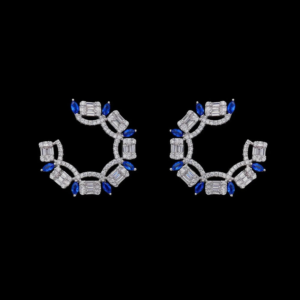 Zilveren waaier oorbellen met bauwe zirkonia stenen  Victoria Valenza