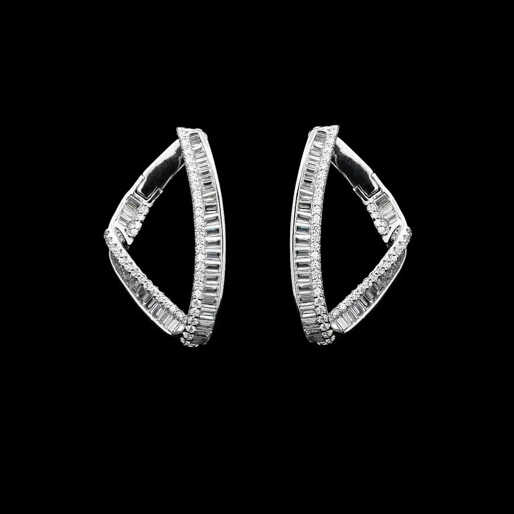 Zilveren fantasie oorbellen baquette zirkonia stenen  Victoria Valenza