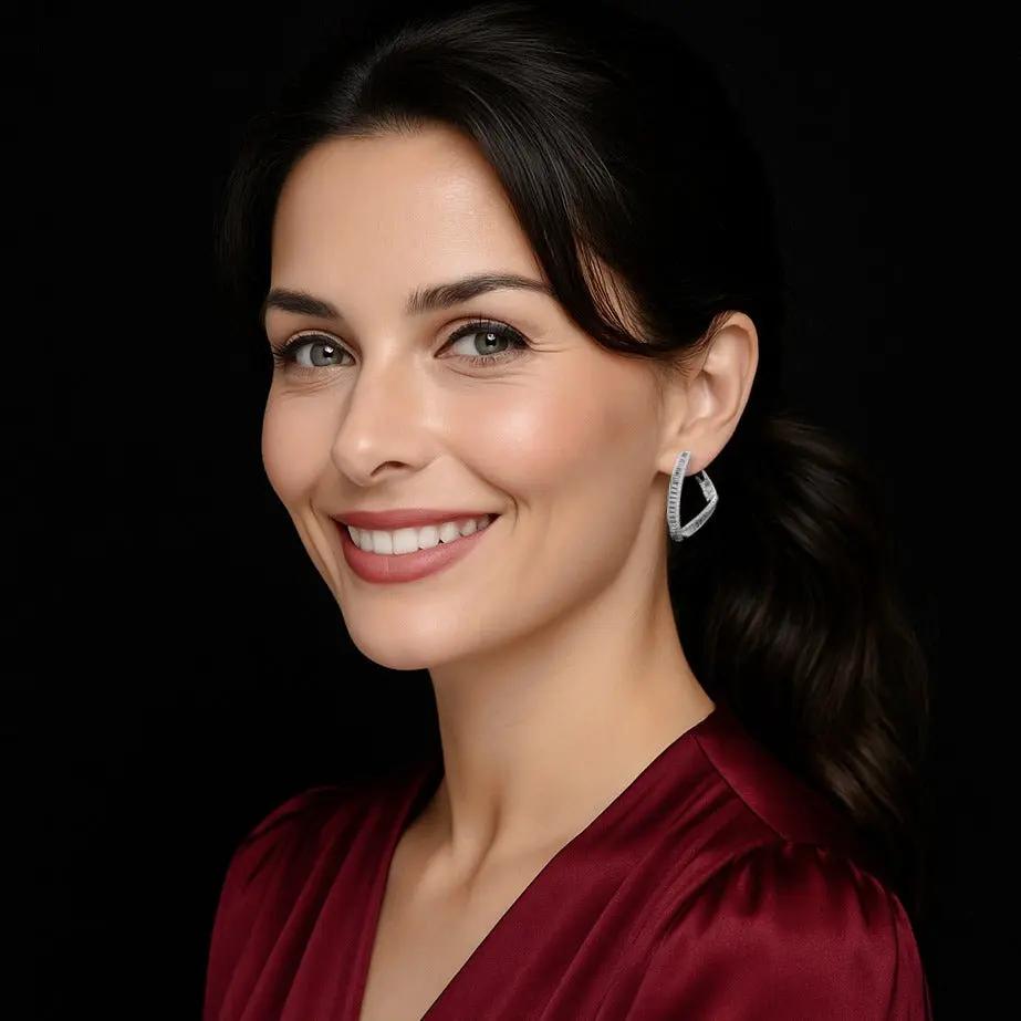 Zilveren fantasie oorbellen baquette zirkonia stenen  Victoria Valenza